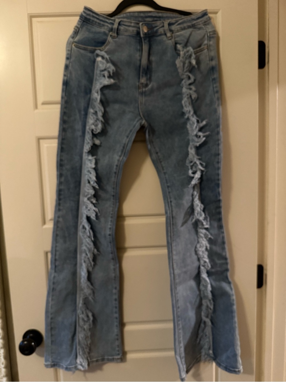 Light Blue Distressed Fringed Flared Women’s Jeans